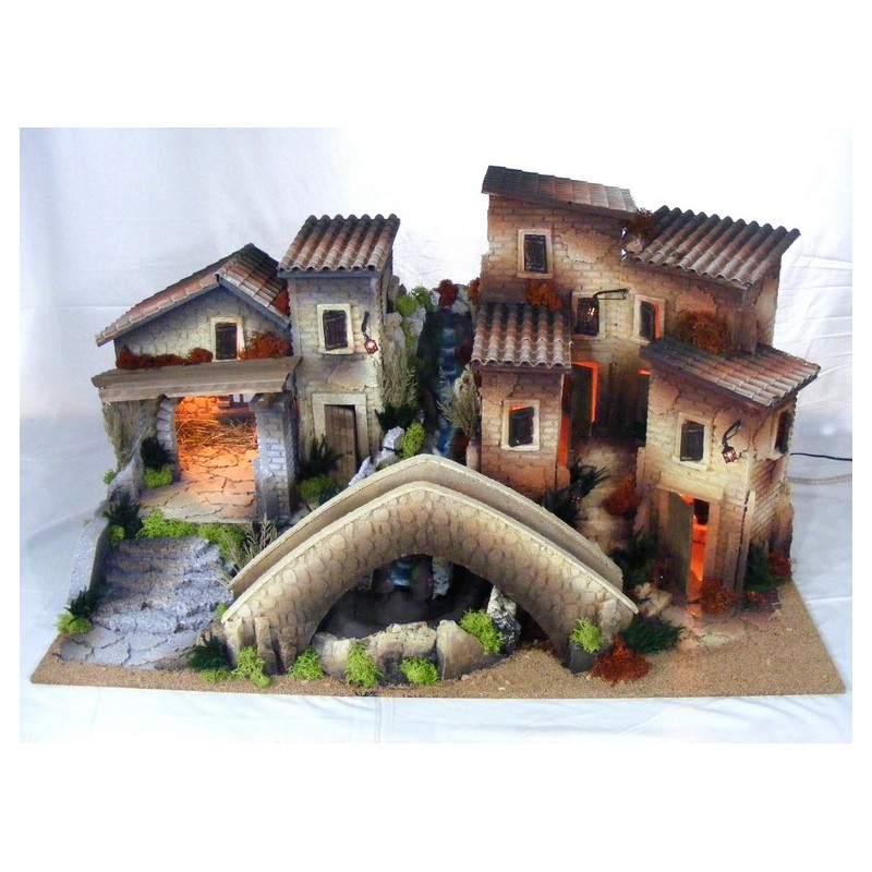 Presepe completo popolare con fiume 80x45cm - Christmas Planet